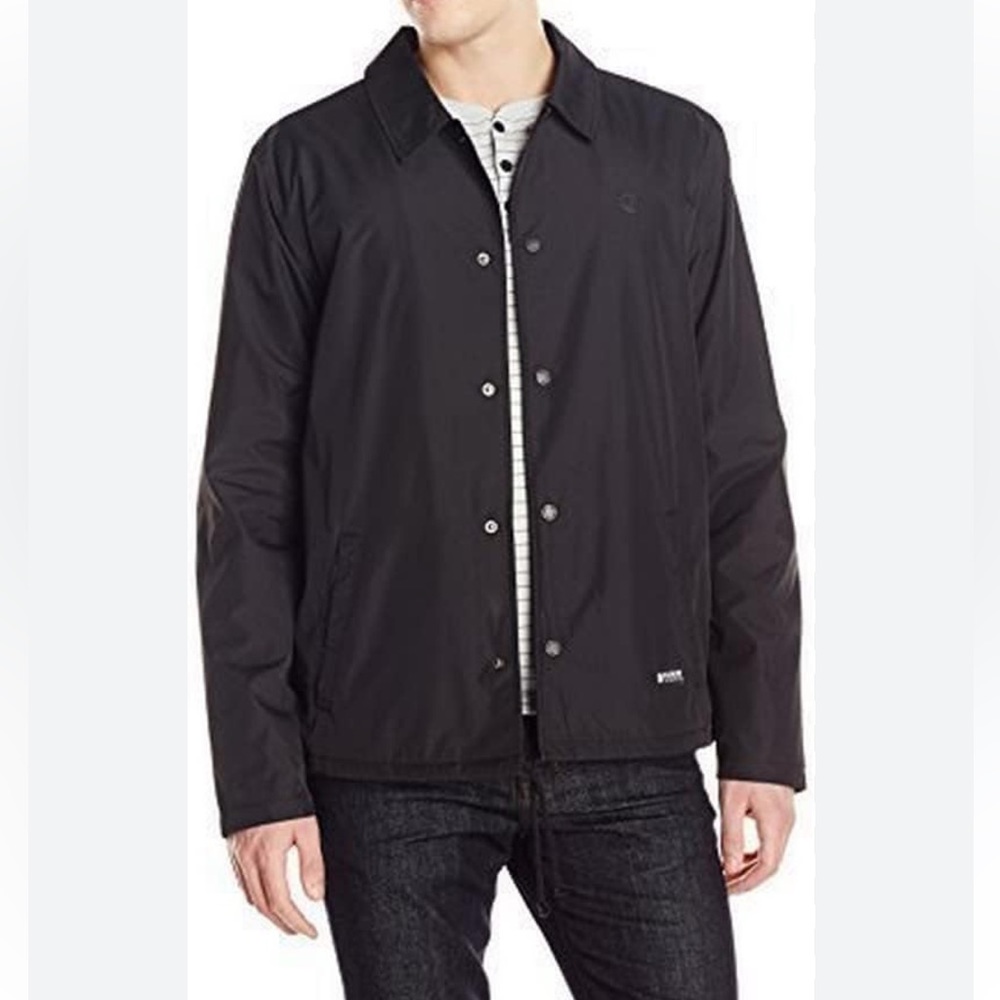 ELEMENT Black Button Up Tie Windbreaker Coach Collared Jacket